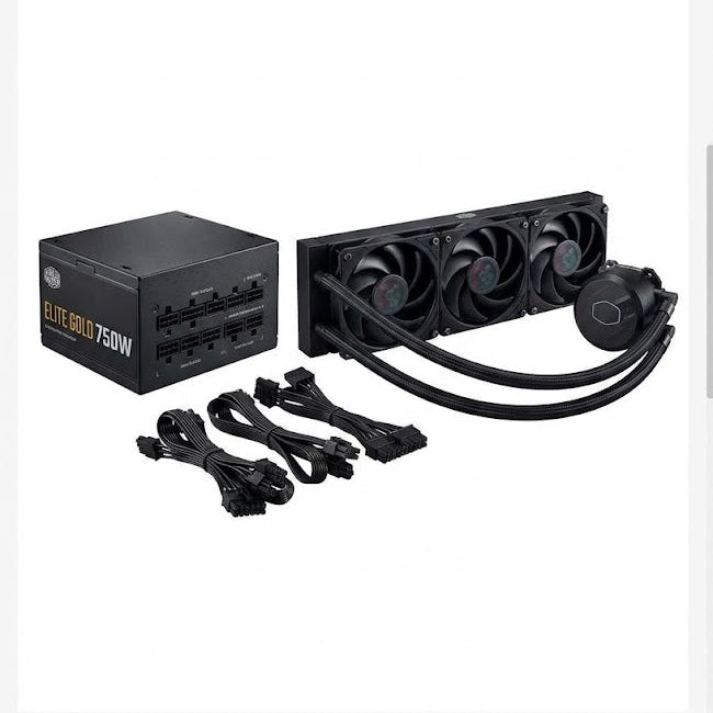 KIT COOLER MASTER ELITE GOLD 750W FM AWO CORD + MASTERLIQUID CORE NEX DIGITAL 360 BLACK ARGB