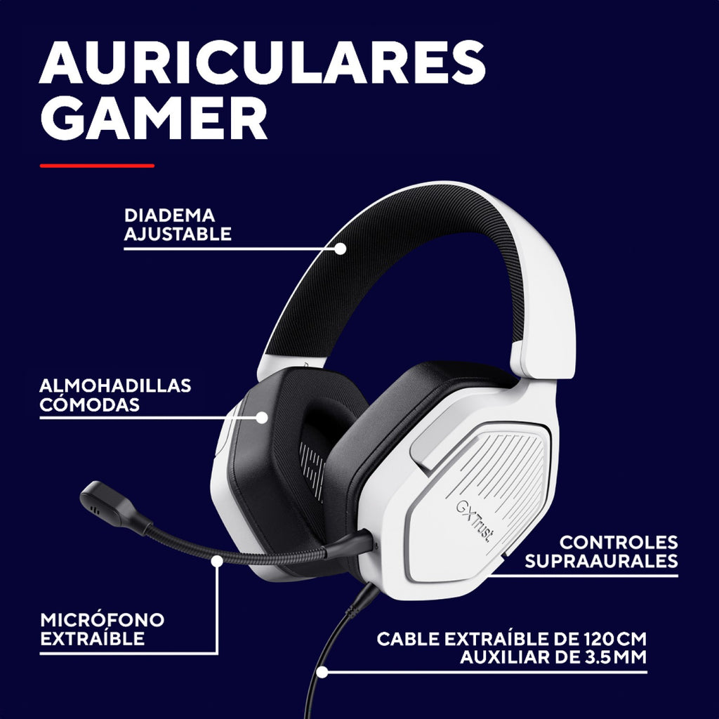 Auricular Gamer Trust GXT 492 Carus Multiplataforma con Micrófono desmontable Blanco - foto 2