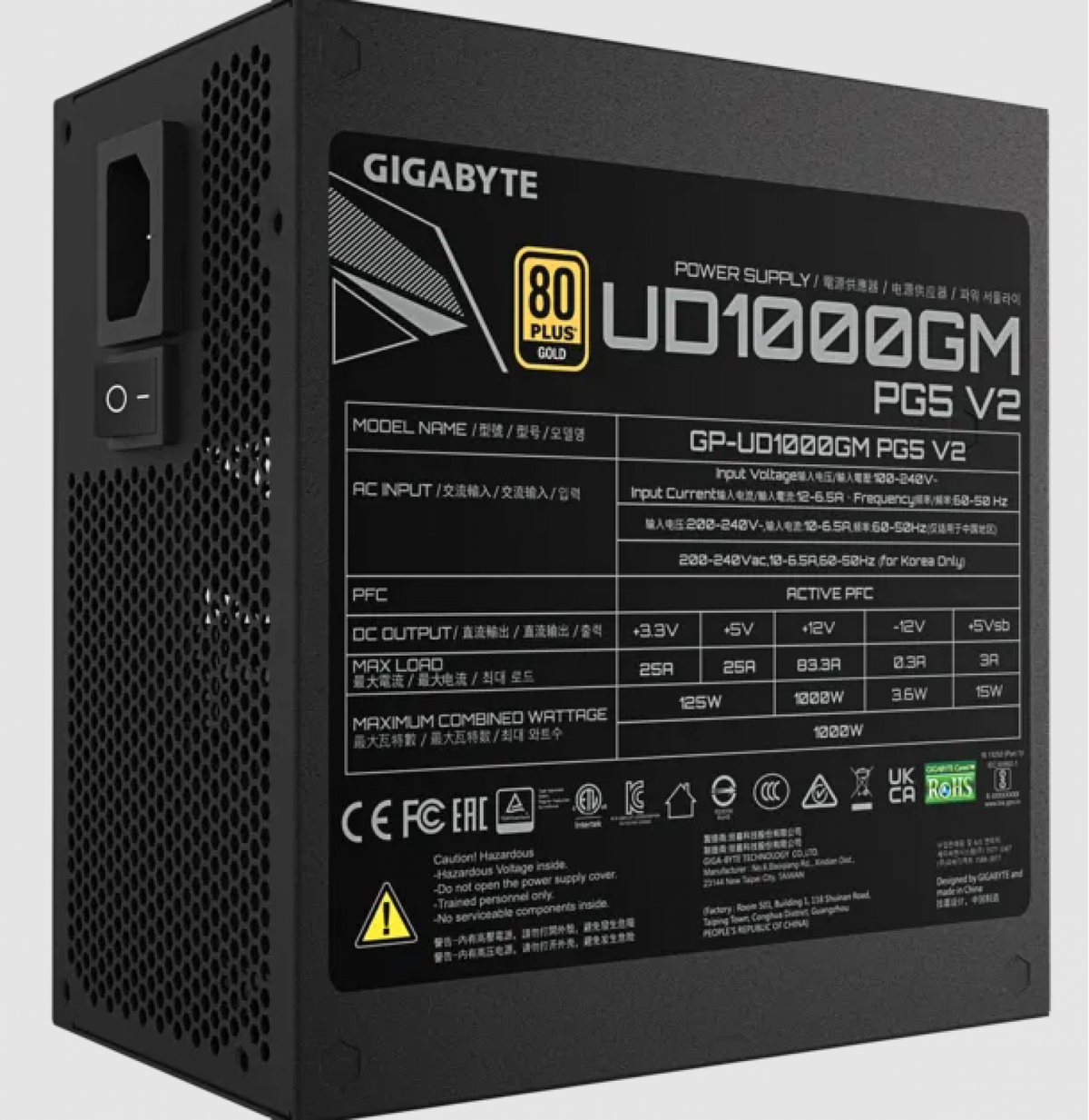 FUENTE GAMER GIGABYTE 1000W PG5 V2 80 PLUS GOLD FULL MODULAR