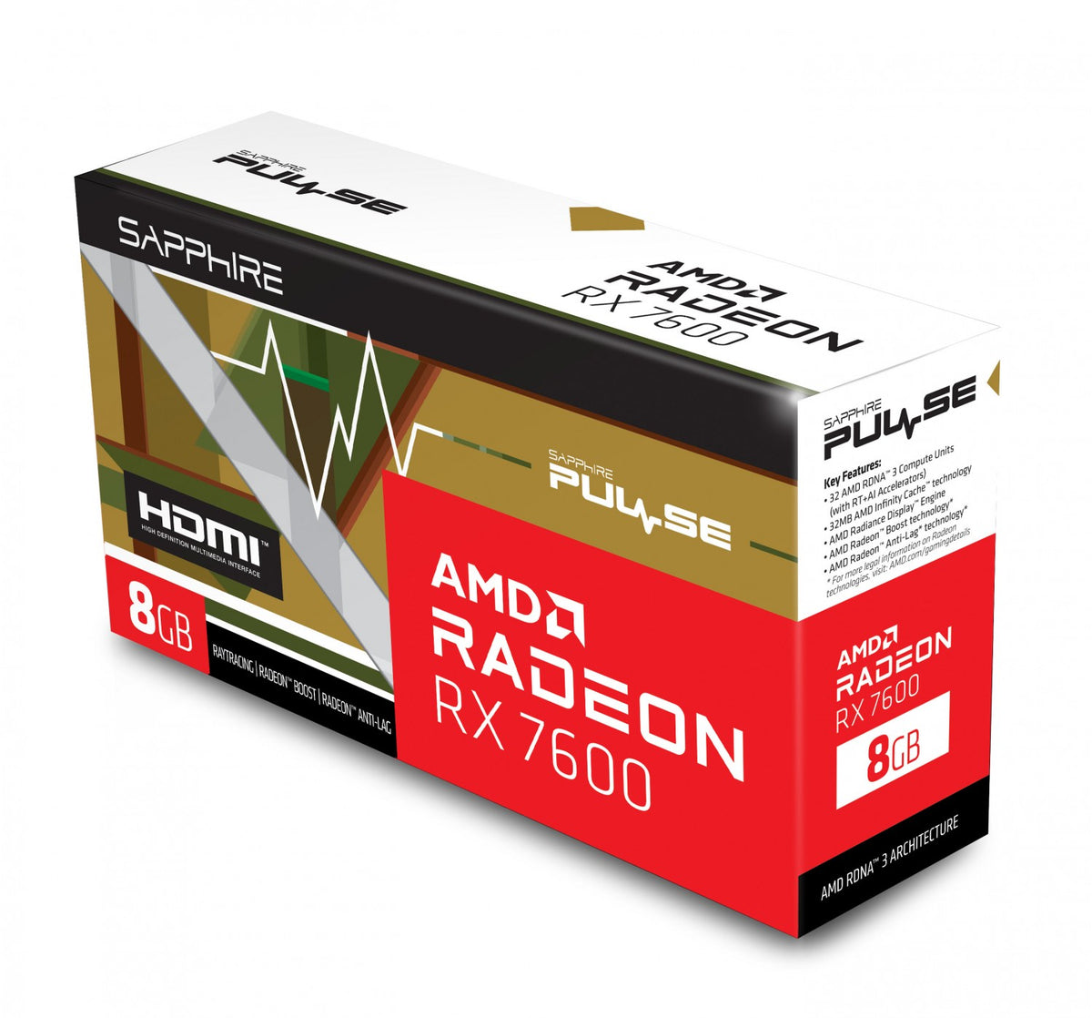 PLACA DE VIDEO SAPPHIRE PULSE RADEON RX 7600 OC 8GB