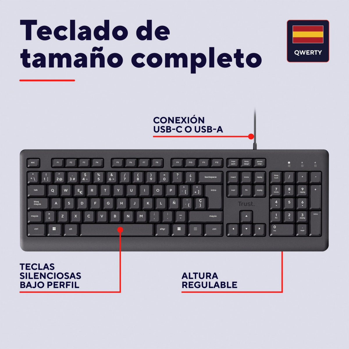 Teclado Trust Primo silencioso y resistente a salpicaduras USB Negro - foto 2